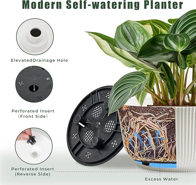 t4u self watering planter T4U 10 Inch Self Watering Pots for Indoor Plants, Plastic Plant Pots w –  Grow It Depot