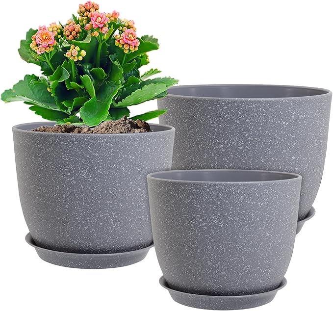 plastic coloured plant pots 10/9/8 inch Plant Pots, Set of 3 Modern Decorative Plastic Planters wi –  Grow It Depot