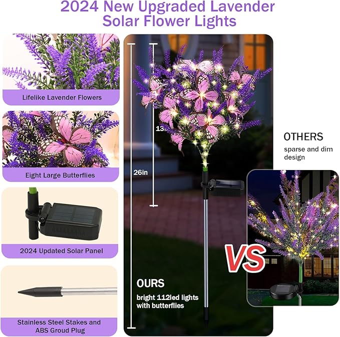 lavender lights plant Solar Garden Lights Outdoor, 6 Pack Solar Butterfly Lights Purple Lave –  Grow It Depot