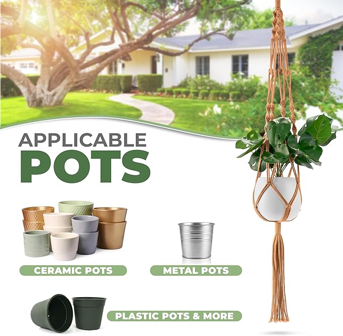 sorbus 4 pack metal hanging planter basket Sorbus Macrame Plant Hanger (4 Pack) Indoor Outdoor Hanging Plant Pots –  Grow It Depot