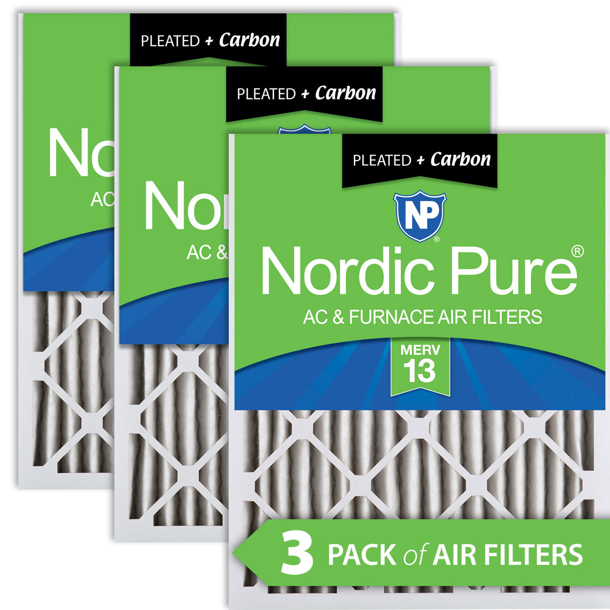 16x24x2 Pleated Air Filters MERV 13 Plus Carbon 3 Pack Grow It Depot