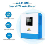 Off-Grid Solar Kit 5000W 48VDC 120V 10.24KWH Lithium Battery 6 X 415 Watts Solar Panels SGR-5KE