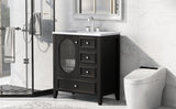30" Bathroom Vanity with Sink, Bathroom Vanity Cabinet with Three Drawers and Door, Solid Wood and MDF, Black