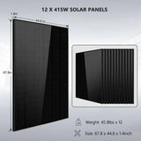 Off-Grid Solar Kit 12000W 48VDC 120V/240V 25.6KWH Lithium Battery 12 X 415 Watts Solar Panels SGR-12K20E