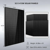 Off Grid Solar Kit 16KW 48VDC 120V/240V 25.6KWH LITHIUM BATTERY 32 X 415 Watts Solar Panels SGR-16K25E