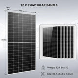 Off Grid Solar Kit 10KW 48VDC 120V/240V 25.6KWH Lithium Battery 12 X 550 Watts Solar Panels SGR-10K25