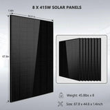 Off-Grid Solar Kit 6500W 48VDC 120/240VAC LifePo4 10.24KWH Lithium Battery 8 X 415W Solar Panels SGR-6510E