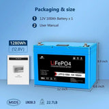 Sungold Power 12V 100AH LiFePO4 Deep Cycle Lithium Battery / Bluetooth /Self-heating / IP65