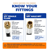 Flame King 60" RV Propane Hose, 1/2" Female Flare x 3/8" MNPT CSA Approved