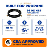 Flame King 120" RV Propane Hose, 1/2" Female Flare x 3/8" MNPT CSA Approved