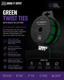 AC Infinity Green Twist Ties with Built-In Cutter, 100m