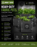 AC Infinity Heavy Duty Fabric Pots,  3 Gallon, 5-Pack