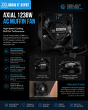 AC Infinity AXIAL 1238W, 120V AC Muffin Fan with Wire-Leads Adapter, 120mm x 38mm High Speed
