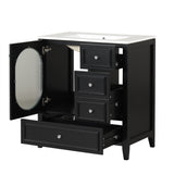 30" Bathroom Vanity with Sink, Bathroom Vanity Cabinet with Three Drawers and Door, Solid Wood and MDF, Black