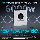 ECO-WORTHY 6KW Solar Off-grid Split-phase AIO Inverter, 48Vdc to 120Vac/240Vac, 9kW@500V PV Input