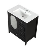 30" Bathroom Vanity with Sink, Bathroom Vanity Cabinet with Three Drawers and Door, Solid Wood and MDF, Black