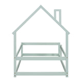 Twin Size Wood bed with House-shaped Headboard Floor bed with Fences,Light Green