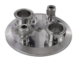 Extractor End Cap (2) 1.5" TriClamp x (2) 1/2" Compression