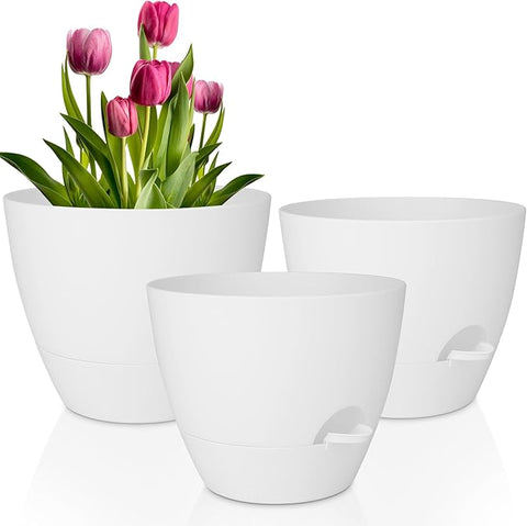 Plant Pots 12/10/9 Inch Self Watering Pots, Set of 3 Plastic Planters   Grow It Depot