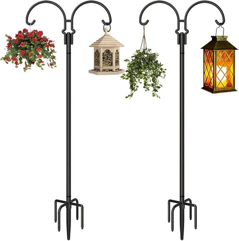 outdoor pole for hanging plants Outdoor Double Shepherds Hook with 5 Prong Base, 92 Inch Adjustable He – Grow It Depot