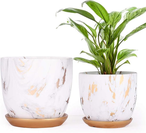 7 Inch Ceramic Plant pots (Set of 2), 7 Inch 5.5 Inch Modern Flower Pl –  Grow It Depot
