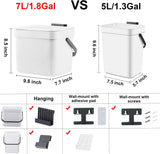 LALASTAR Trash Can with Lid, Wall-Mounted Under Sink Small Garbage Can for Kitchen, Bathroom, Hanging Plastic Trash Can, 1.8 Gallon, White