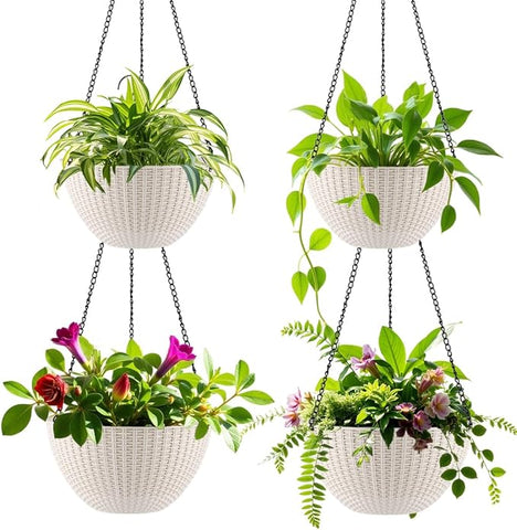 hanging plant pot with drainage Hanging Planters for Indoor Outdoor Plants 8/10 Inch, 4 Packs Plant Ha – Grow It Depot