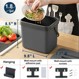 Kitchen Compost Bin, LALASTAR Food Waste Bin for Kitchen, Food Scrap Pail Bucket with Colander, Hanging Trash Can, 1.8 Gallons, Black