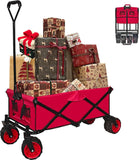 Collapsible Foldable Wagon Cart, Heavy Duty Folding Wagon with Big All-Terrain Beach Wheels, Portable Utility Garden Cart with 330lbs Weight Capacity for Camping Fishing & Outdoor Use