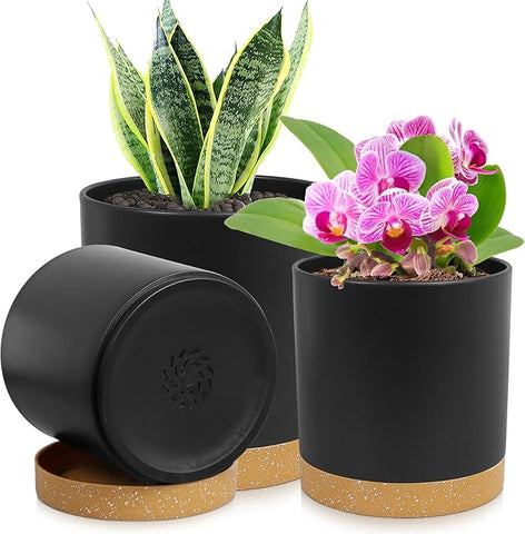 6 inch plant pots with drainage holes 3 Pack 6/5/4 inch Cylindrical Flower Pots, Modern Small Round Plastic – Grow It Depot