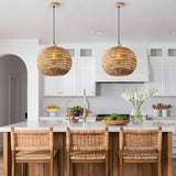 Boho Pendant Lights Kitchen Island Rattan Lights Fixture for Dining Room 15.8" Hand-Woven Chandelier Weaving Hanging Ceiling Light for Restaurant Living Room Bedroom Foyer Hallway