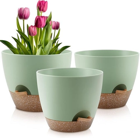 10 inch pots for plants with drainage Plant Pots 10/9/8 Inch Self Watering Pots, Set of 3 Plastic Planters w – Grow It Depot