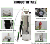 2 Gallon Stainless Steel Sprayer Hand Pump Sprayer with Pressure Gauge Safety Valve Adjustable Nozzle for Gardening Lawn and Cleaning