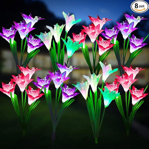 solar flower lily lights outdoor KOOPER Outdoor Solar Lights, 8 Pack Solar Garden Lights with Bigger Li –  Grow It Depot