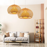 Arturesthome 23.6" Weaving Bamboo Pendant Light for Kitchen Island, Wicker Chandelier, Handmade Woven Hanging Ceiling Light Lampshade for Living Room Bedroom