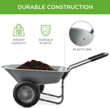 Best Choice Products Dual-Wheel Home Utility Yard Wheelbarrow Garden Cart w/Built-in Stand for Lawn, Gardening, Construction - Gray