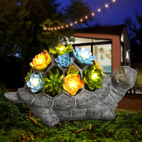 solar succulent turtle SIX FOXES Solar Garden Outdoor Statues Turtle with Succulent LED Light –  Grow It Depot