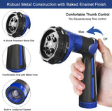 FANHAO Garden Hose Nozzle 100% Heavy Duty Metal Water Hose Sprayer with 8 Spray Patterns, High Pressure Spray Nozzle with Thumb Control, On Off Valve for Watering Plants, Washing Cars & Pets, Blue