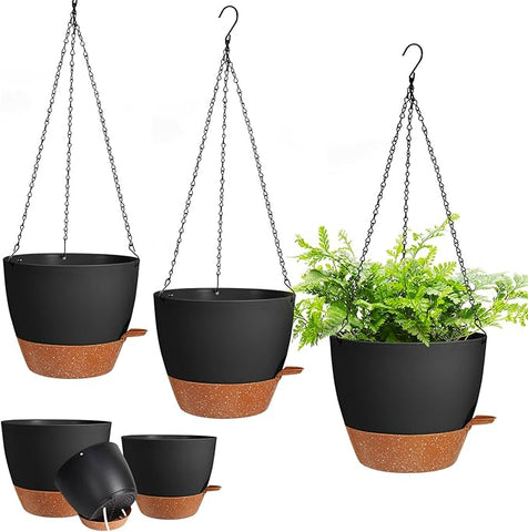hanging self watering planter 3 Pack Hanging Planter Indoor Outdoor Flower Pots 7/6.5/5 Inch, Self-W – Grow It Depot