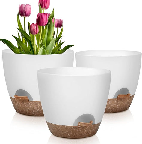 Plant Pots 12/10/9 Inch Self Watering Pots, Set of 3 Plastic Planters   Grow It Depot