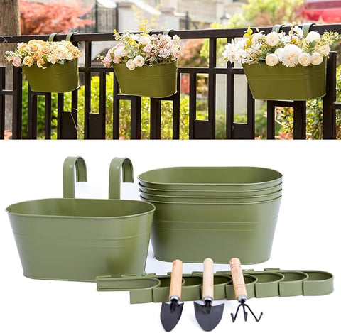 outdoor plant pots with hooks 5 Pack Metal Hanging Flower Pots for Railing Fence,Outdoor Balcony Rai – Grow It Depot