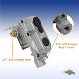 Flame King 2-Stage Auto Changeover LP Propane Gas Regulator with Two 18-inch Steel Braided Pigtail Hoses for RVs, Vans, Trailers