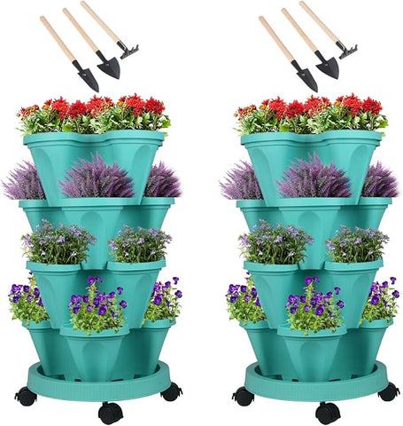 indoor strawberry planter Vertical Planter 4 Tier Stackable Planters Garden Planters Strawberry –  Grow It Depot