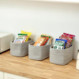 Small Cotton Rope Basket – Storage Bin for Organizing (10.6" x 6.7" x 6.7"), Bathroom Storage Basket for Shelf, Counter & Closet（Grey）