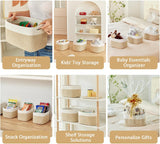 Small Cotton Rope Basket – Storage Bin for Organizing (10.6" x 6.7" x 6.7"), Bathroom Storage Basket for Shelf, Counter & Closet（White & Mixed Camel）