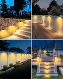 12 Pack Solar Lights Outdoor Motion Sensor, Waterproof Fence Lights with 3 Lighting Mode, Warm White LED Deck Lights for Outside Wall Yard Steps Stairs Garden - White