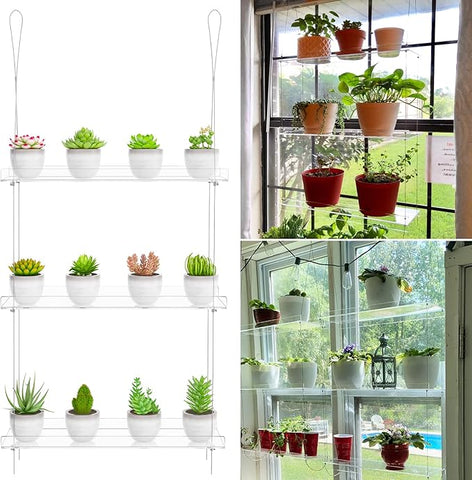 3-Tier Clear Hanging Window Plant Shelves 16In, Height Adjustable Acry –  Grow It Depot