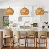 Boho Pendant Lights, 15.7" 1-Light Rattan Chandelier Hand-Woven Wicker Pendant Light with Water Hyacinth Shade, Coastal Dome Hanging Light for Dining Room Kitchen Island