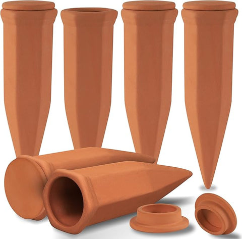 slow watering system for indoor plants Large Terracotta Watering Spikes with Lids, Automatic Plant Waterer Ou – Grow It Depot