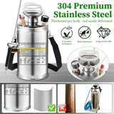 3.5 Gallon Stainless Steel Sprayer, Hand Metal Pump Up Sprayer Reinforced Hose with Pressure Gauge, Safety Valve & Adjustable Nozzle, Garden Weed Sprayers for Lawn, Gardening, Sanitizing